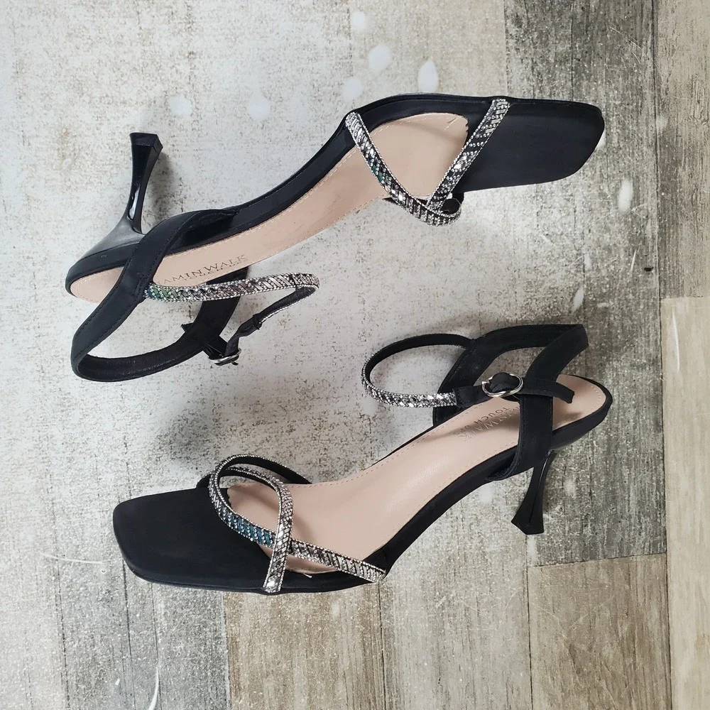 Touch Ups By Benjamin Sunny Womens Sandals‎ Sz 11 Black Ankle Strap Flare Heel